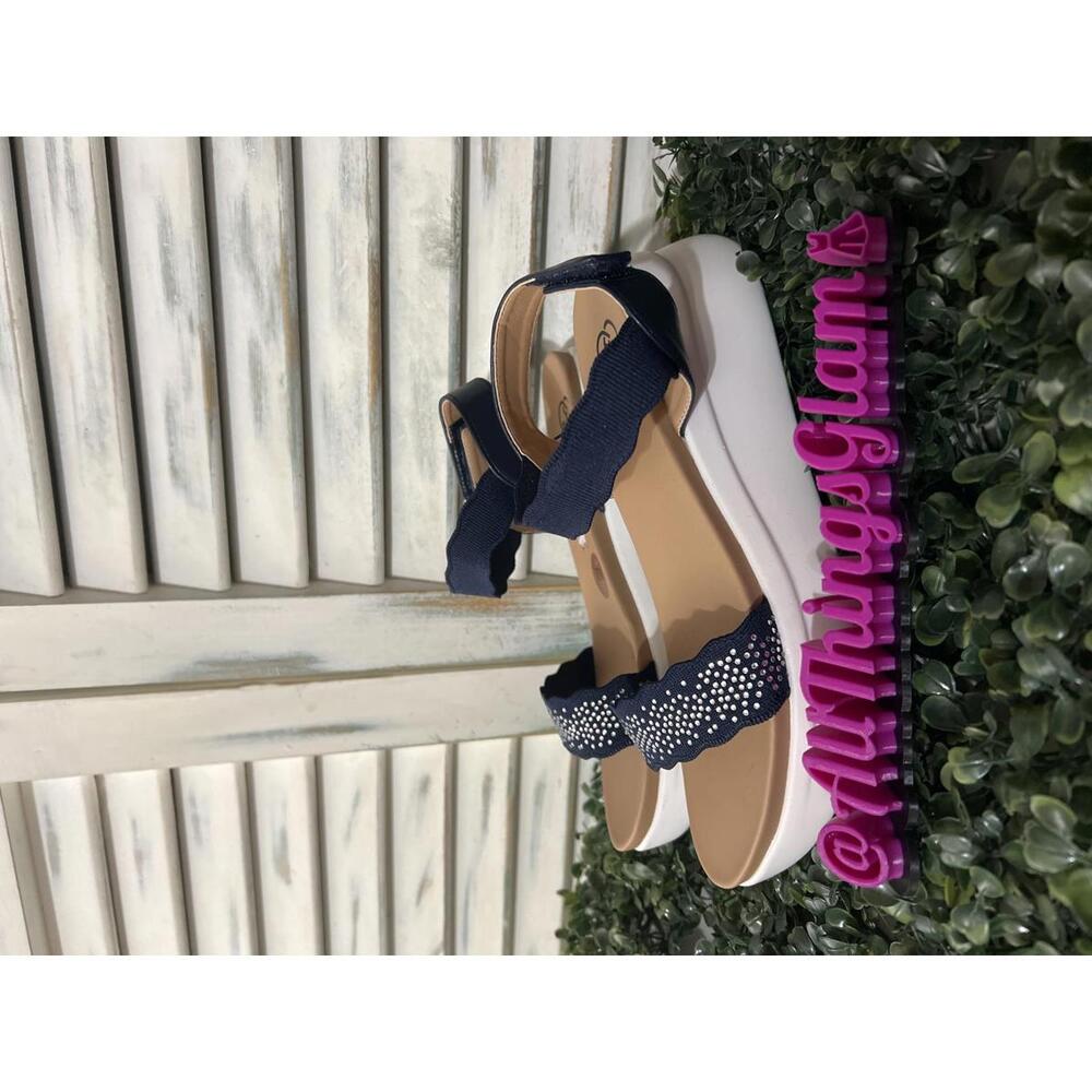 Daisy fuentes Navy Blue Wedge Sandals White Sole 8W